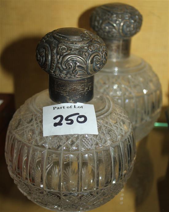 Pair silver top scent bottles